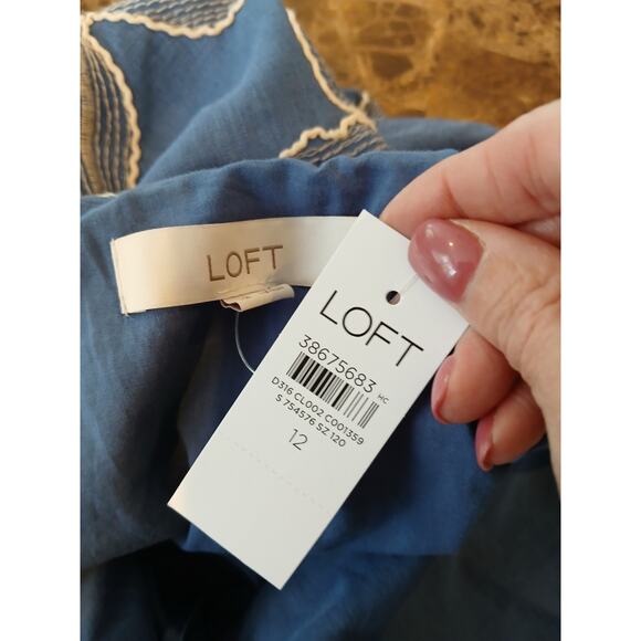 NWT Loft Embroidered Shift dress‎ linen blend sz 12 - Picture 6 of 8